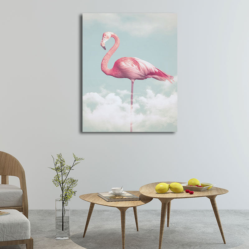 Canvas Pink Art Print Tropical Flamingo and Clouds Wall Decoration for Home Interior