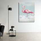 Canvas Pink Art Print Tropical Flamingo and Clouds Wall Decoration for Home Interior