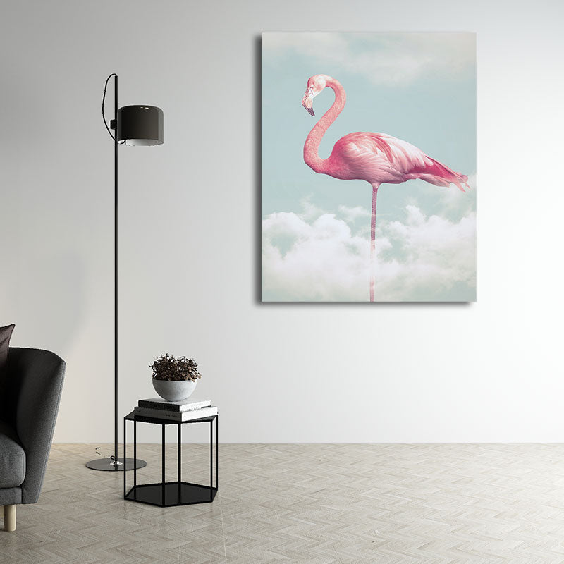 Canvas Pink Art Print Tropical Flamingo and Clouds Wall Decoration for Home Interior
