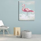 Canvas Pink Art Print Tropical Flamingo and Clouds Wall Decoration for Home Interior