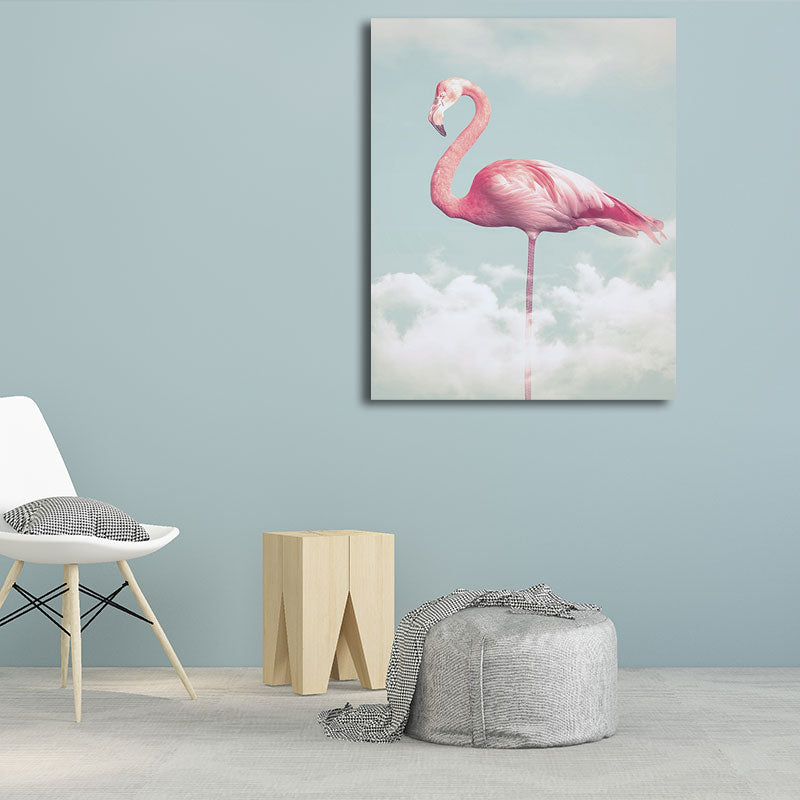 Canvas Pink Art Print Tropical Flamingo and Clouds Wall Decoration for Home Interior