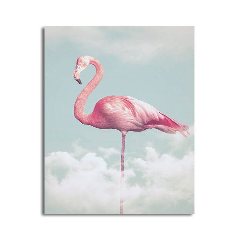 Canvas Pink Art Print Tropical Flamingo and Clouds Wall Decoration for Home Interior