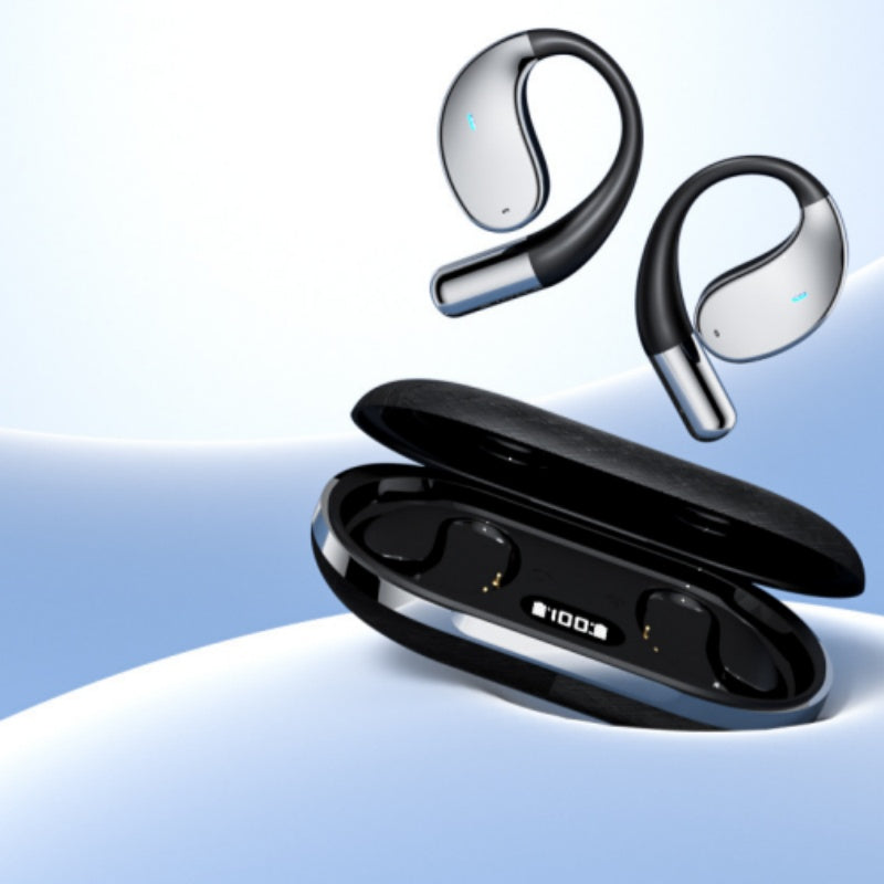 Wireless earbuds with open ear and LED display