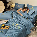 Bedding Set Blue Silk Cooling Summer Quilt