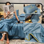 Bedding Set Blue Silk Cooling Summer Quilt