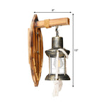 Single Bulb Wall Light Sconce Rustic Style Lantern Clear Glass Wall Mounted Lamp in Antique Bronze