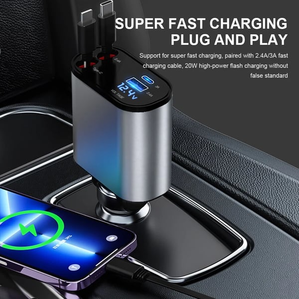 Fast charging retractable car charger (compatible with all cars and all phones)