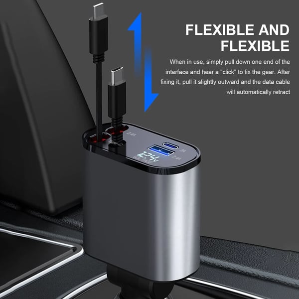 VoltEdge Retractable Car Charger – Universal Fast Charger 80 cm