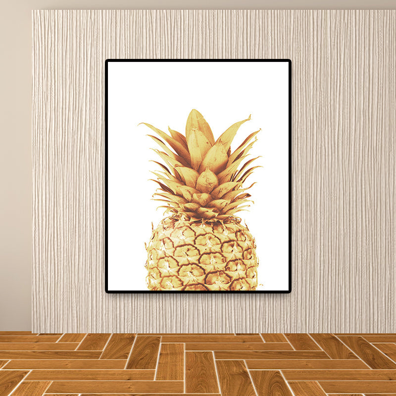 Golden Pineapple Wall Decoration Fruit Tropical Texture Canvas Print for Dining Room