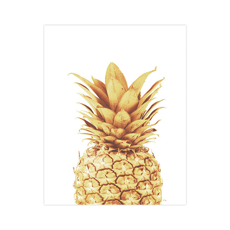 Golden Pineapple Wall Decoration Fruit Tropical Texture Canvas Print for Dining Room