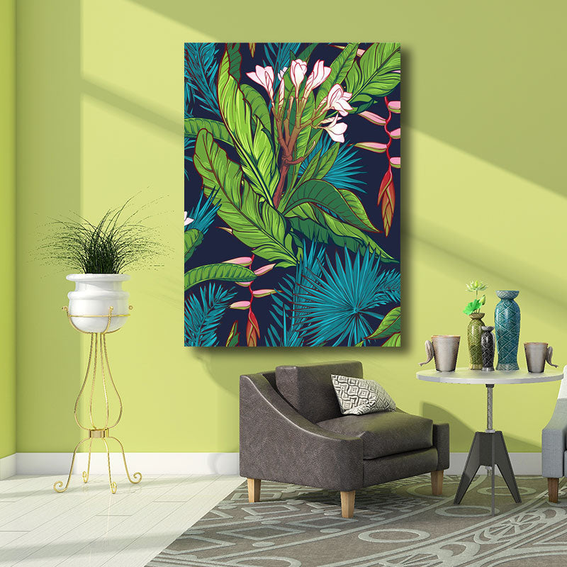 Tropics Magnolia and Plant Painting for Living Room Canvas in Green, multiple sizes available