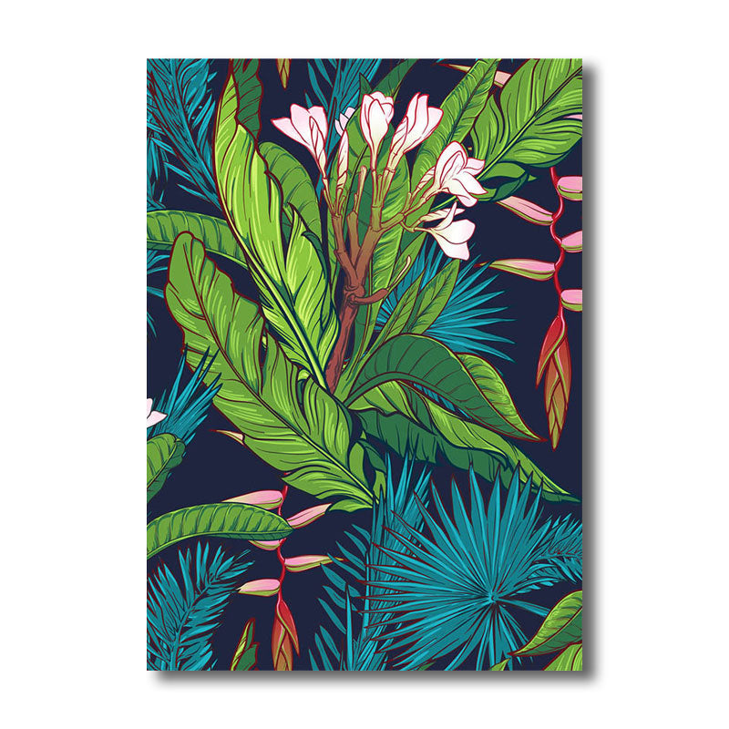 Tropics Magnolia and Plant Painting for Living Room Canvas in Green, multiple sizes available