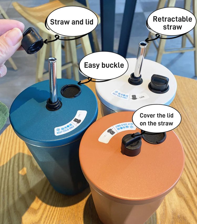 Cup with collapsible straw