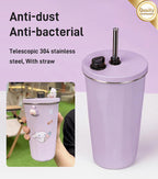 Cup with collapsible straw