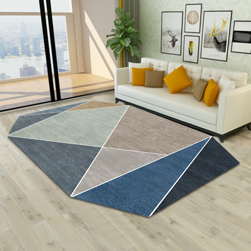 Blue and Brown Irregular Rug Bedroom Novelty Color Block Pattern Area Rug Polyester Pet-Friendly Rug