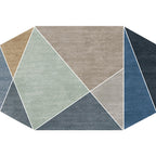 Blue and Brown Irregular Rug Bedroom Novelty Color Block Pattern Area Rug Polyester Pet-Friendly Rug