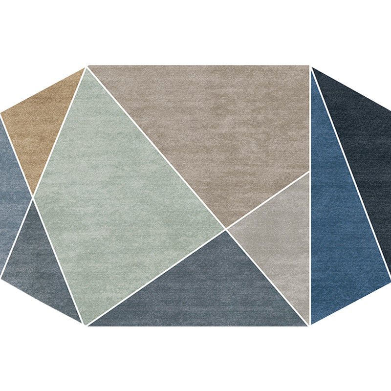 Blue and Brown Irregular Rug Bedroom Novelty Color Block Pattern Area Rug Polyester Pet-Friendly Rug