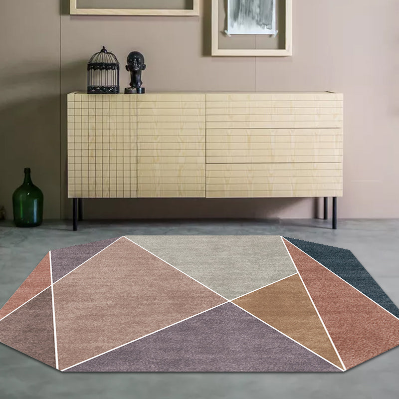 Blue and Brown Irregular Rug Bedroom Novelty Color Block Pattern Area Rug Polyester Pet-Friendly Rug