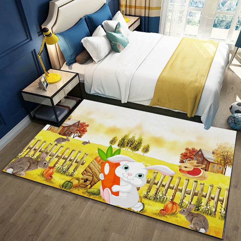 Kids Children's Room Rug in Blue and Pink Animal Cat Rabbit Dolphin Print Rug Polyester Pet-Friendly Area Rug
