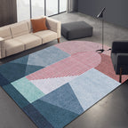Novelty Living Room Irregular Carpet in Pink and Grey Color Block Stripe Print Carpet Polyester Non-Slip Rug