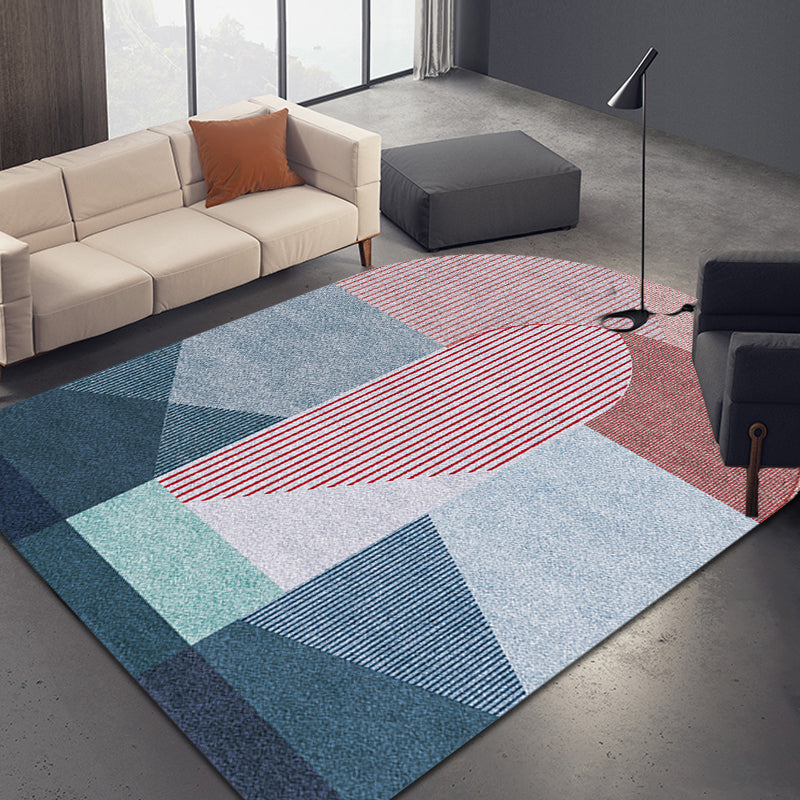 Novelty Living Room Irregular Carpet in Pink and Grey Color Block Stripe Print Carpet Polyester Non-Slip Rug