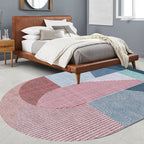Novelty Living Room Irregular Carpet in Pink and Grey Color Block Stripe Print Carpet Polyester Non-Slip Rug