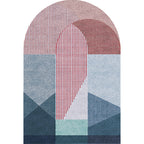 Novelty Living Room Irregular Carpet in Pink and Grey Color Block Stripe Print Carpet Polyester Non-Slip Rug