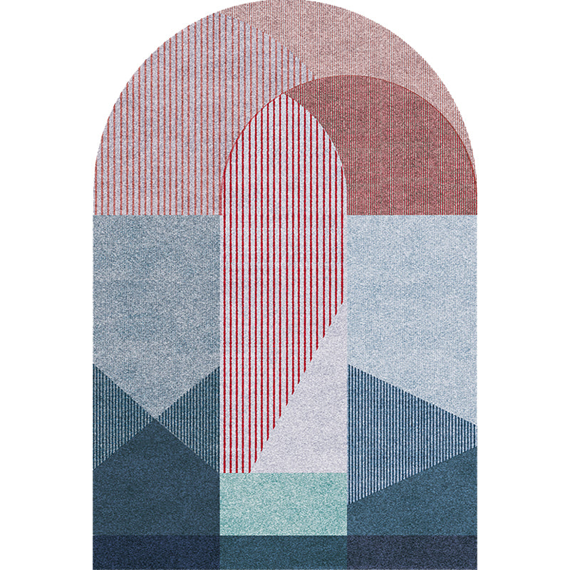 Novelty Living Room Irregular Carpet in Pink and Grey Color Block Stripe Print Carpet Polyester Non-Slip Rug