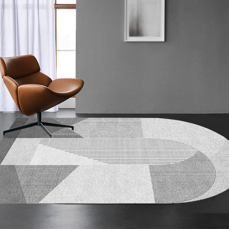 Novelty Living Room Irregular Carpet in Pink and Grey Color Block Stripe Print Carpet Polyester Non-Slip Rug