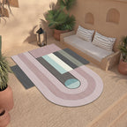 Novelty Living Room Irregular Rug in Pink Color Block Arch Rectangular Print Rug Polyester Machine Washable Rug