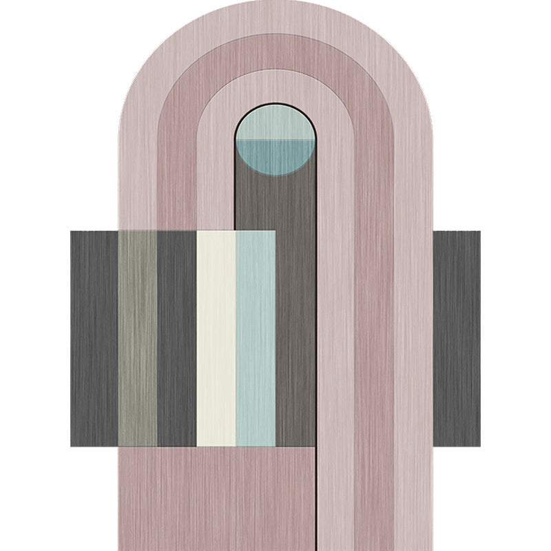 Novelty Living Room Irregular Rug in Pink Color Block Arch Rectangular Print Rug Polyester Machine Washable Rug