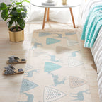 Unique Kids Rug in Ivory Animal Deer Tree Pattern Rug Cotton and Linen Washable Fringe Carpet for Children's Room