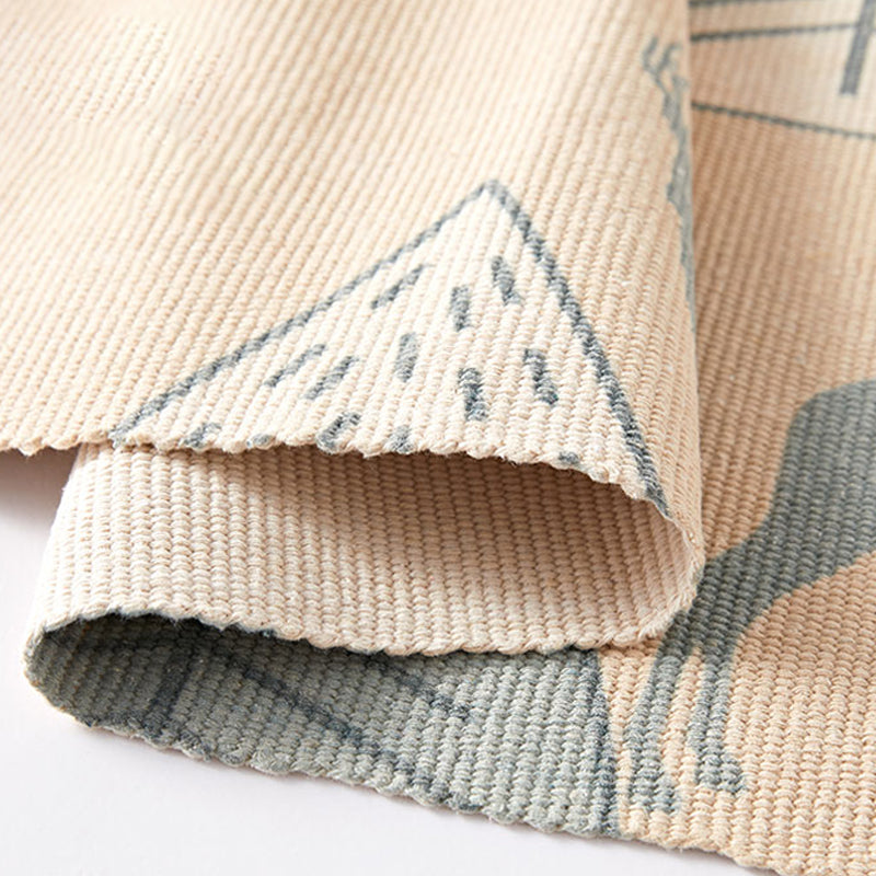 Unique Kids Rug in Ivory Animal Deer Tree Pattern Rug Cotton and Linen Washable Fringe Carpet for Children's Room