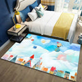 Beautiful Children's Rug in Blue and Pink with Fairy Tale Castle Balloon Pattern Rug Polyester Washable Rug for the Children's Room