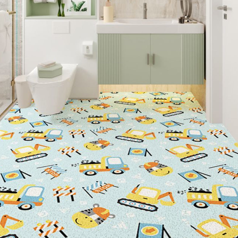 Kids Children's Room Carpet in Blue Cars & Roads Excavator Zebra Print Carpet PVC Machine Washable Carpet