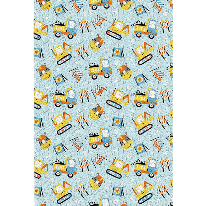 Kids Children's Room Carpet in Blue Cars & Roads Excavator Zebra Print Carpet PVC Machine Washable Carpet