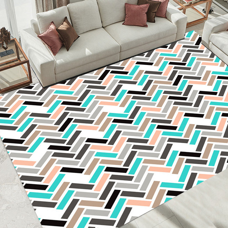 Pink and Green Bedroom Rug Modern Rectangular Pattern Area Rug Polyester Anti-Slip Back Rug