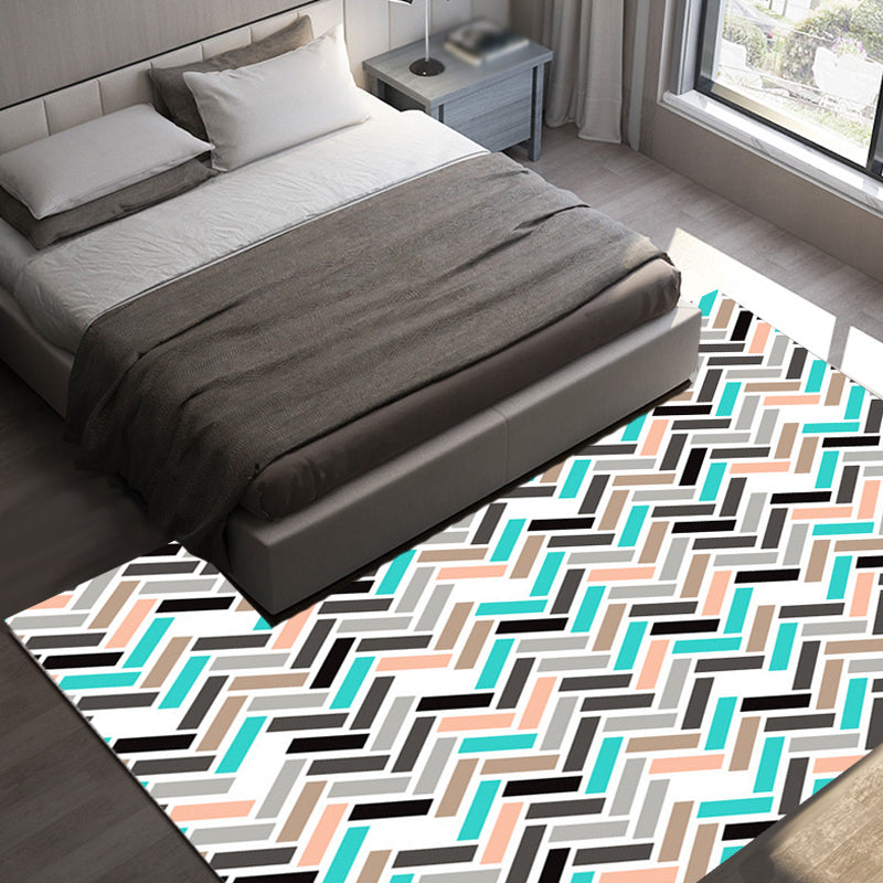 Pink and Green Bedroom Rug Modern Rectangular Pattern Area Rug Polyester Anti-Slip Back Rug