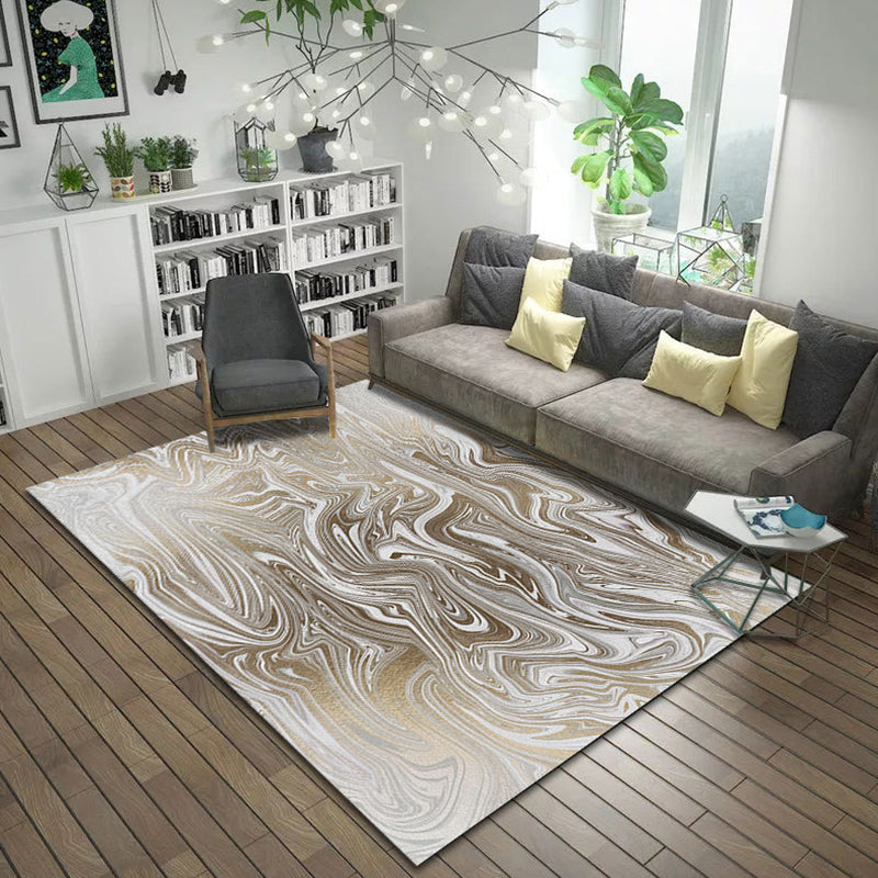 Brown and Pink Bedroom Rug Modern Abstract Brushstroke Painting Pattern Area Rug Polyester Machine Washable Rug
