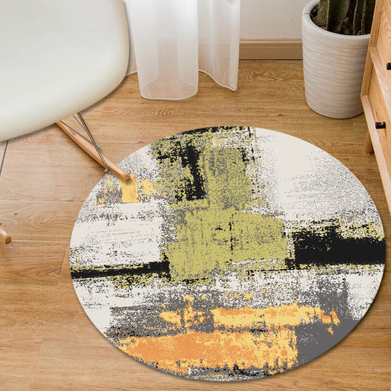 Blue and Yellow Bedroom Rug Modern Abstract Brush Stroke Pattern Rug Polyester Pet-Friendly Rug