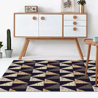 Black Bedroom Rug Modern Geometric Triangle Pattern Area Rug Polyester Stain Resistant Rug