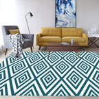 Modern living room rug in green check pattern with diamond print rug Polyester anti-slip backing rug for the living area