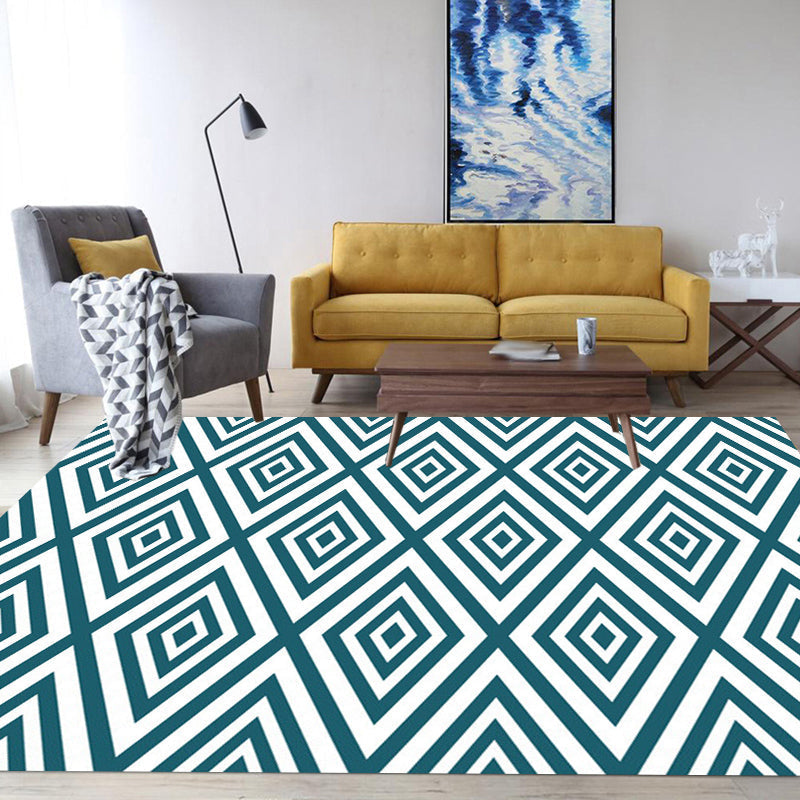 Modern living room rug in green check pattern with diamond print rug Polyester anti-slip backing rug for the living area