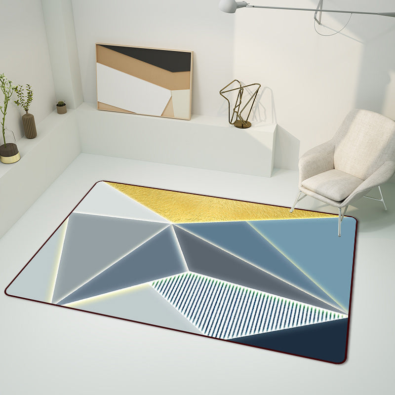 Blue Bedroom Rug Modern Color Block Geometric Cut Area Rug Polyester Machine Washable Rug