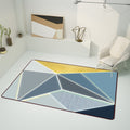 Blue Bedroom Rug Modern Color Block Geometric Cut Area Rug Polyester Machine Washable Rug