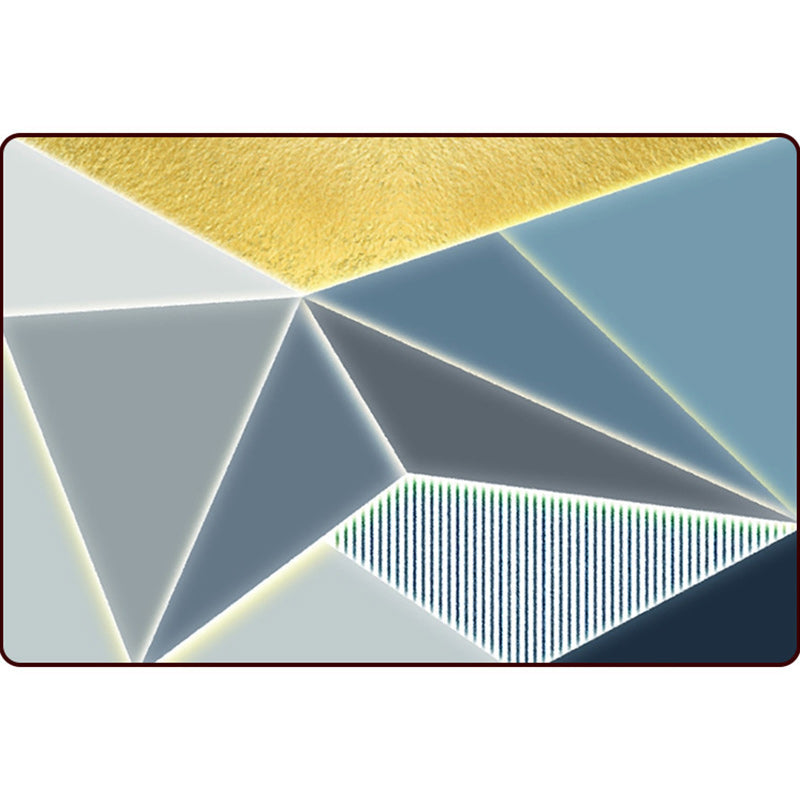 Blue Bedroom Rug Modern Color Block Geometric Cut Area Rug Polyester Machine Washable Rug