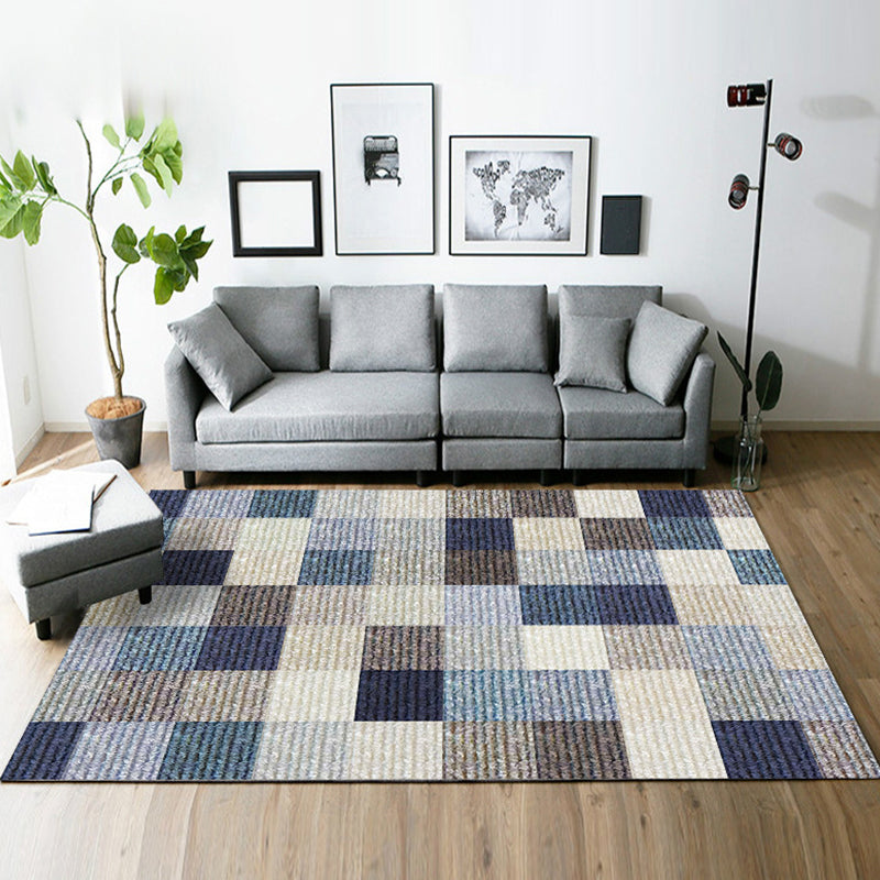 Yellow and Brown Bedroom Rug Modern Geometric Square Pattern Rug Polyester Stain Resistant Rug