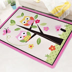 Children Children's Room Rug in Pink and Green Animal Owl Flower Tree Print Rug Polyester Stain Resistant Area Rug
