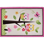 Children Children's Room Rug in Pink and Green Animal Owl Flower Tree Print Rug Polyester Stain Resistant Area Rug