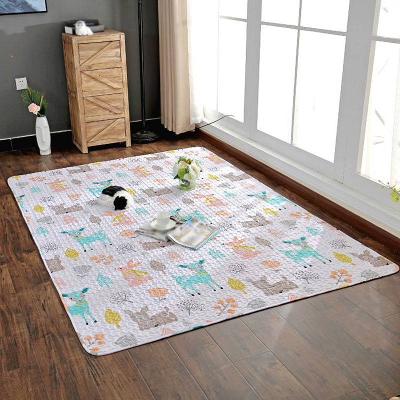 Pink and Yellow Children's Room Carpet Children Animal Deer Cat Rabbit Pattern Rug Cotton Washable Carpet